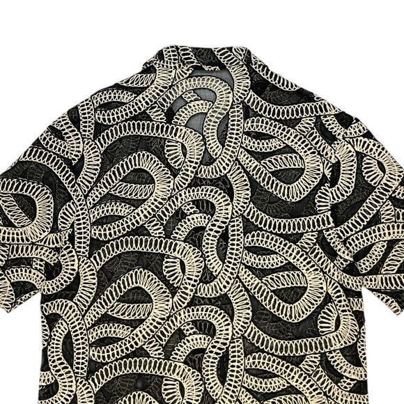 Zara Jacquard Shirt With Contrasting Details Top M Black Embroidery NEW - Picture 7 of 11
